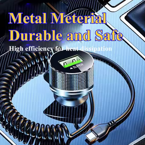 EDEBA Metal USB Car Charger with Type C Cable 12V Super Fast Charging Vehicle Adapter 2 in 1 for iPhone Samsung Huawei VIVO OPPO - Image 2