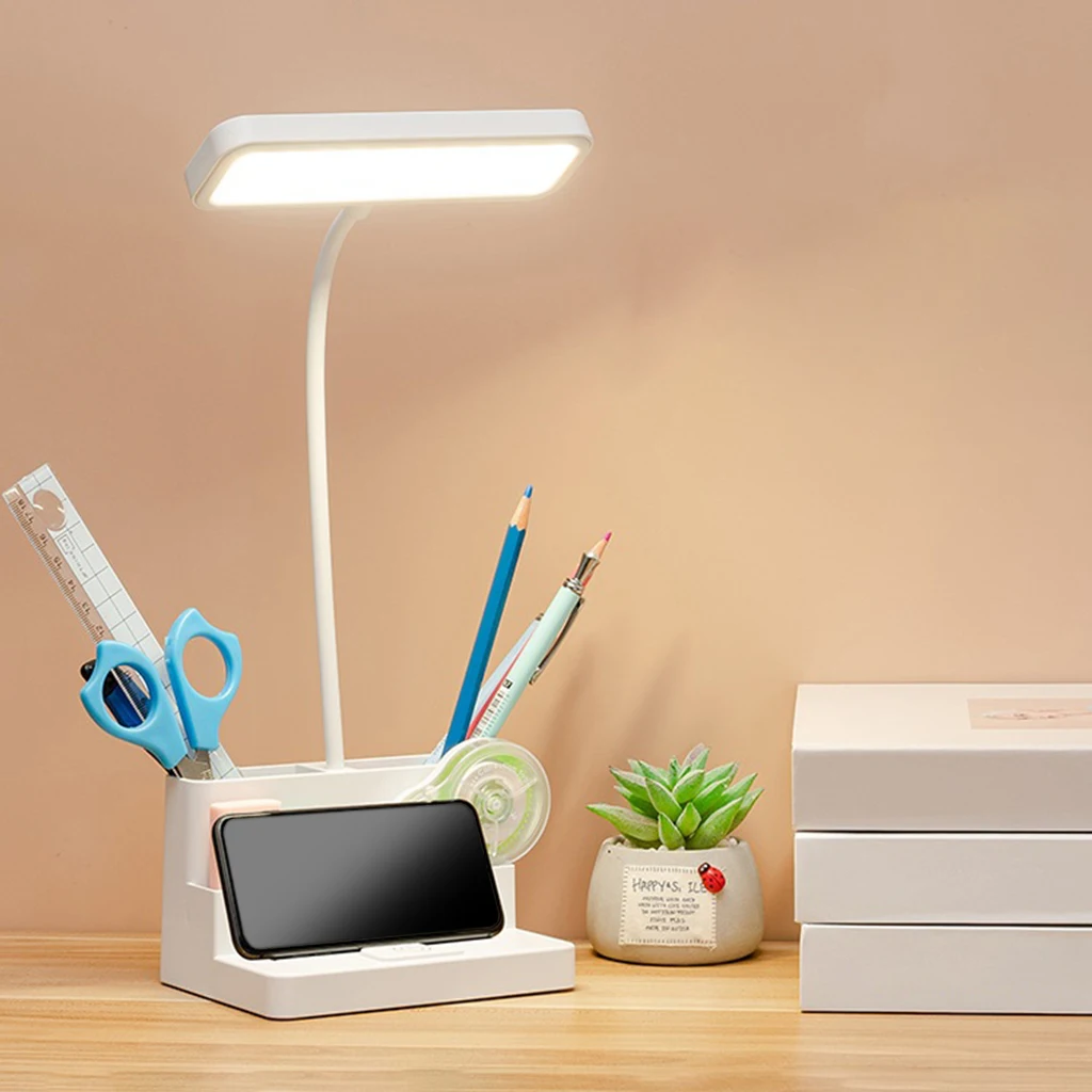 Dimmable Reading LED Desk Lamp with Pen Holder Holder, Flexible Gooseneck, Lights for Office Students