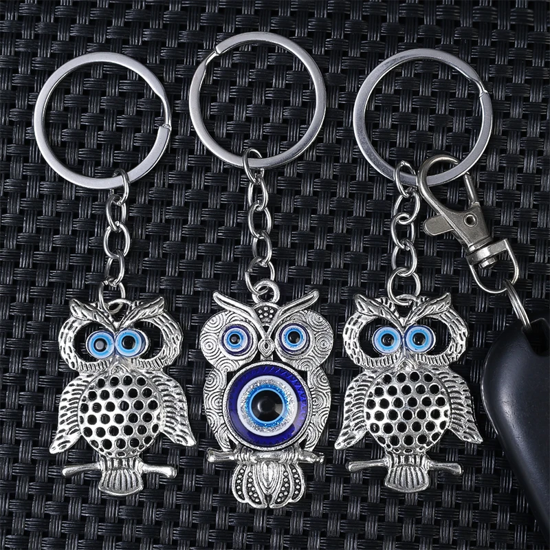 LLavero de búho de la suerte, griego, turco, azul, mal de ojo, colgante de llave de coche, llavero de moda Animal, soporte para bolso, accesorios de joyería al por mayor
