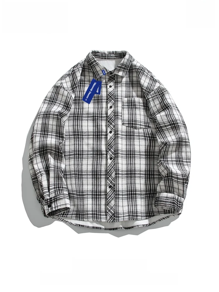 

Wassup Dozen Plaid Fce Lined Casual irt Men's Spring Autumn Japanese Sle Collar Jaet Youth ular Loose Fit Long Sl...