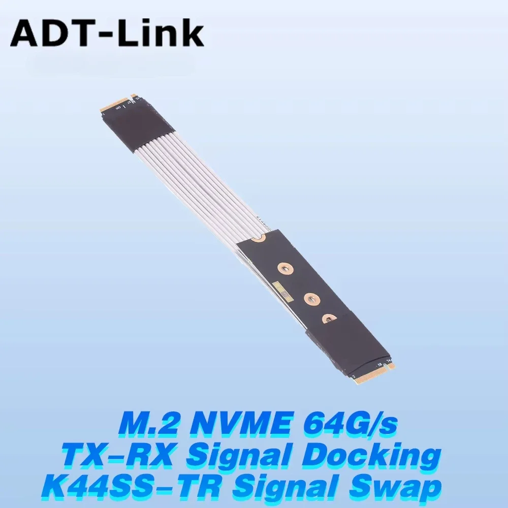 ADT-Link PCI Express 4.0 M.2 NVME Jumper Extension Riser Cable Metal Shielded Silver-Plated Wire PCIe 4.0 x4 64Gbps Tx Rx Signal