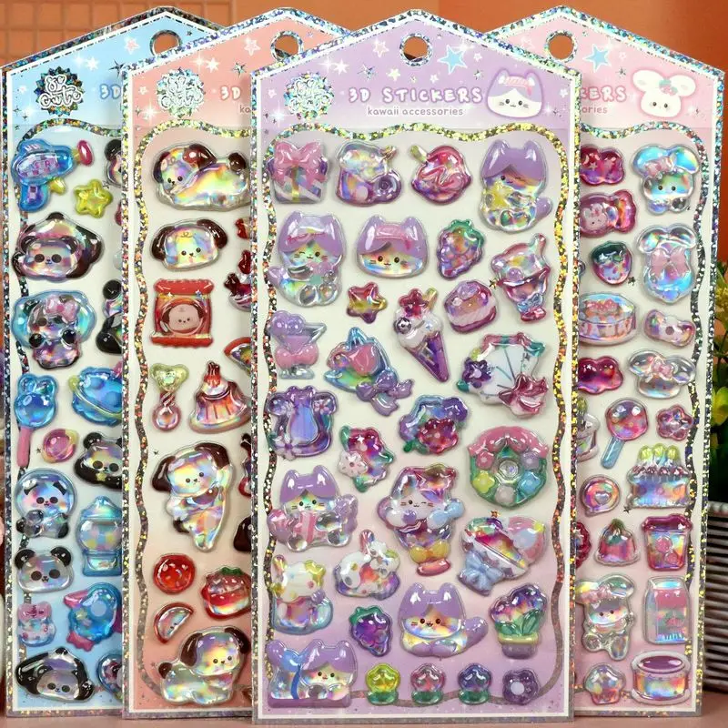 

10/60Pcs 3D Kawaii Solid Crystal Epoxy Relief Stickers Cute Animal Rabbit Panda Bear Pony Cat for DIY Note Phone Decor Girls