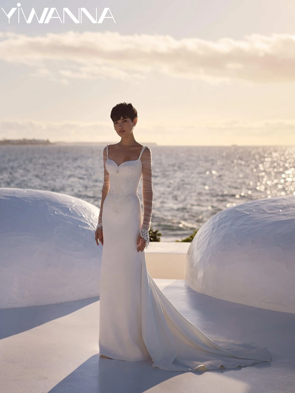 

Detachable Sleeve Lace Long Wedding Dress Romantic Sweetheart Neck Bridal Gown Customized Graceful Satin Dresses For Bride
