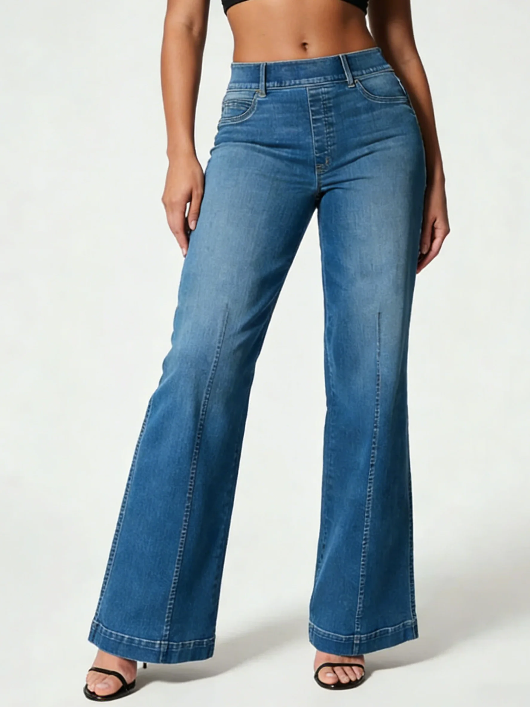 

Women's Plus Size High Waist Wide Leg Jeans with Seam Detail and Full Length Cut Casual Daily Trousers