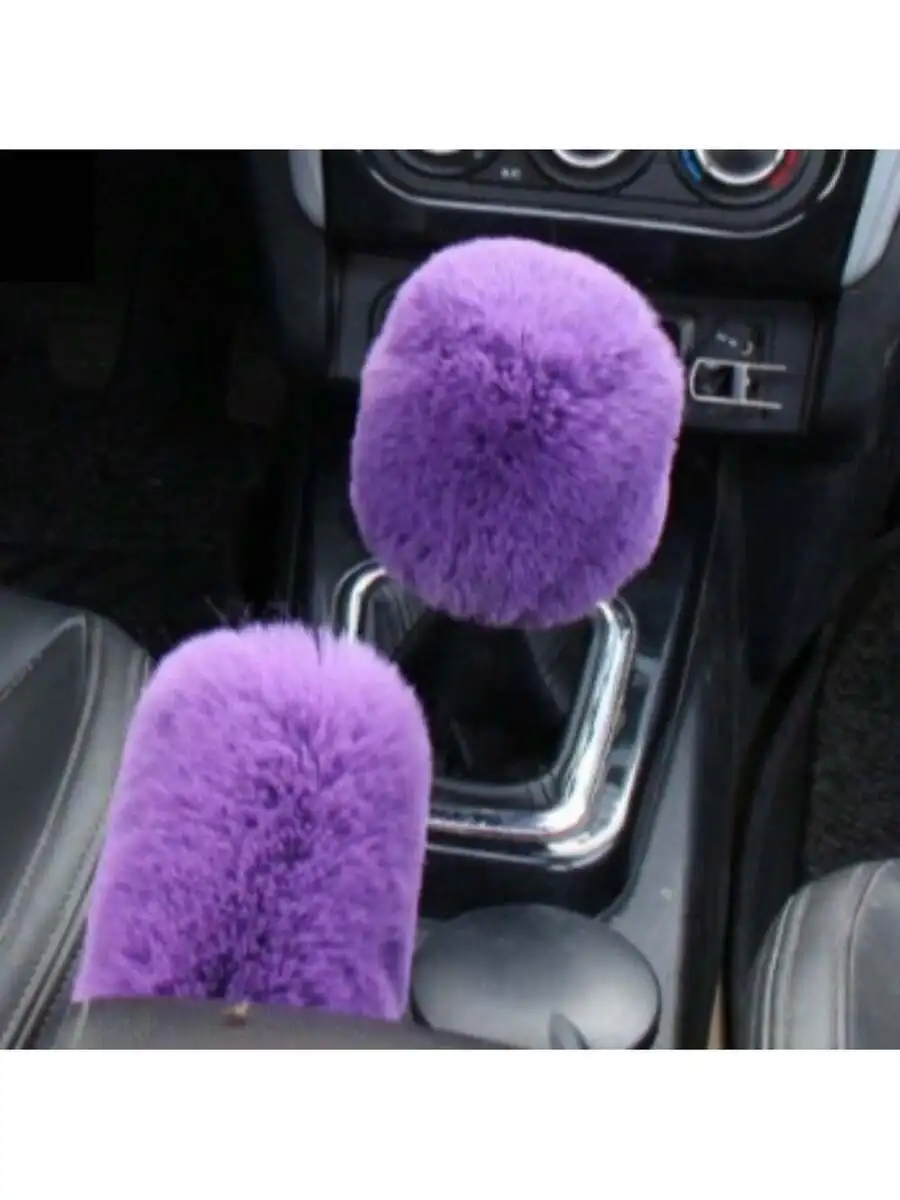

2pcs Purple Faux Fur Handbrake And Gear Shift Knob Cover For Manual Car Universal