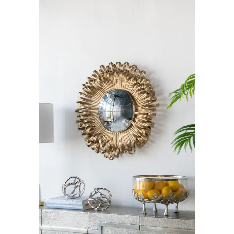 

27" Sunburst Design Wall Mirror, Decorative Gold Finish for Entryway & Modern Living Room