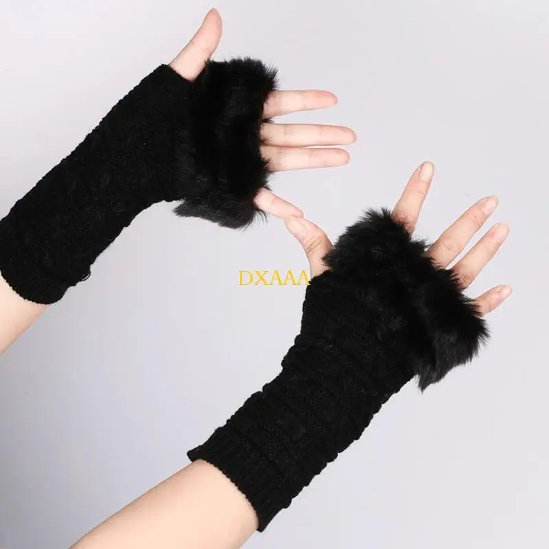 DXAA Soft Adult Winter Glove Half-finger Knit Color Mitten for Winter Cycling