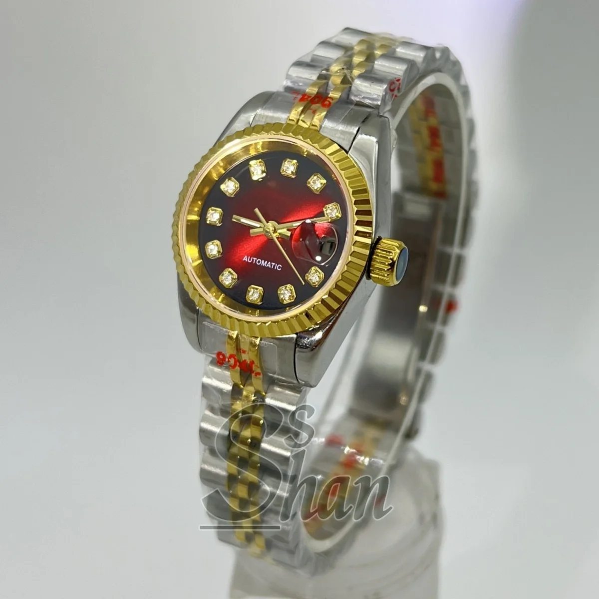 

26mm women's gold and silver luxury mechanical watch NH05 movement diamond index dial sapphire glass date at 3 o 'clock