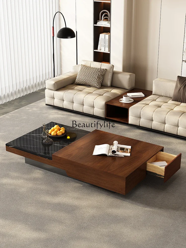 

02 ls 18Italian Minimalist Marble Coffee Table Designer Irregular Rectangular Vintage Style Living Room Light Luxury High-End Fe