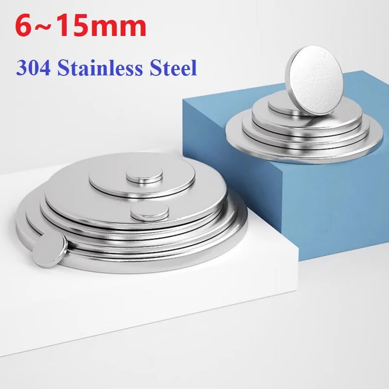 304 Stainless Steel Solid Round Disc Plate Flat Metal Sheet Pad Disk Diameter 6mm-15mm Thickness 1mm-3mm