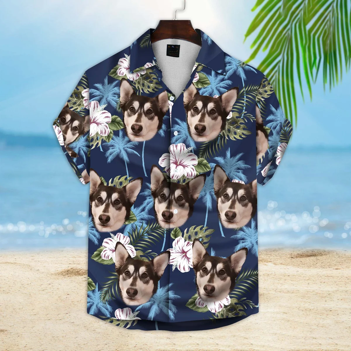 

New Hawaiian Men Shirts Kawaii Siberian Husky Logo Summer Vacation Beagle Tops Cuban Collar US Size for Men