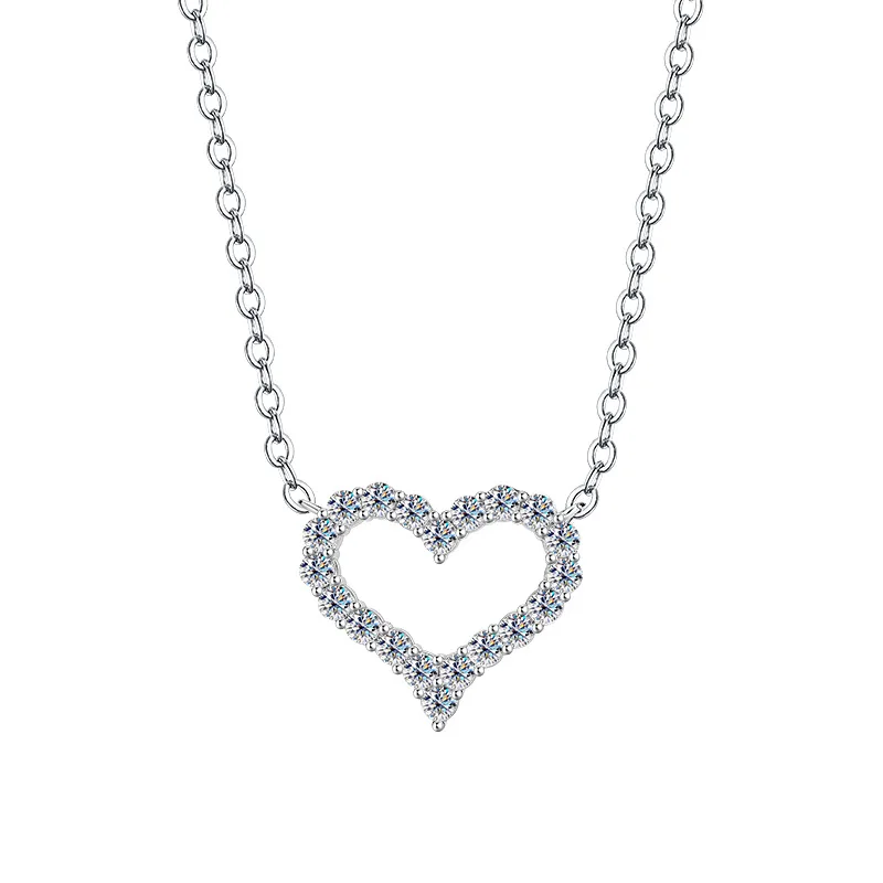 

High-quality Silver Moissanite Heart-shaped Pendant, Heart-shaped Moissanite Necklace for Women
