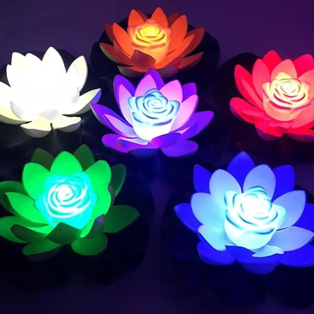 Floating Induction Lotus Lamp Light Waterproof Led Pink Red Blue Purple Orange White Fake Lotus Night Lamp Battery Powered