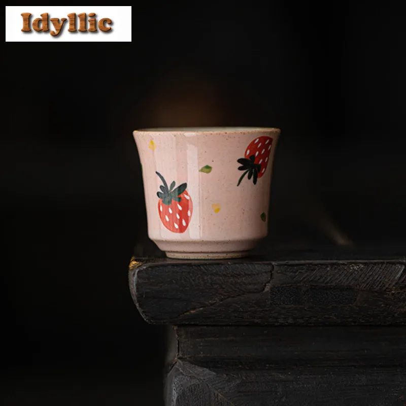 

2pc/lot Hand-painted Strawberry Teacup Luxury Tea Bowl Water Jug Tea-tasting Personal Cup Chazhan Master Cups Tea Ceremony 45ml