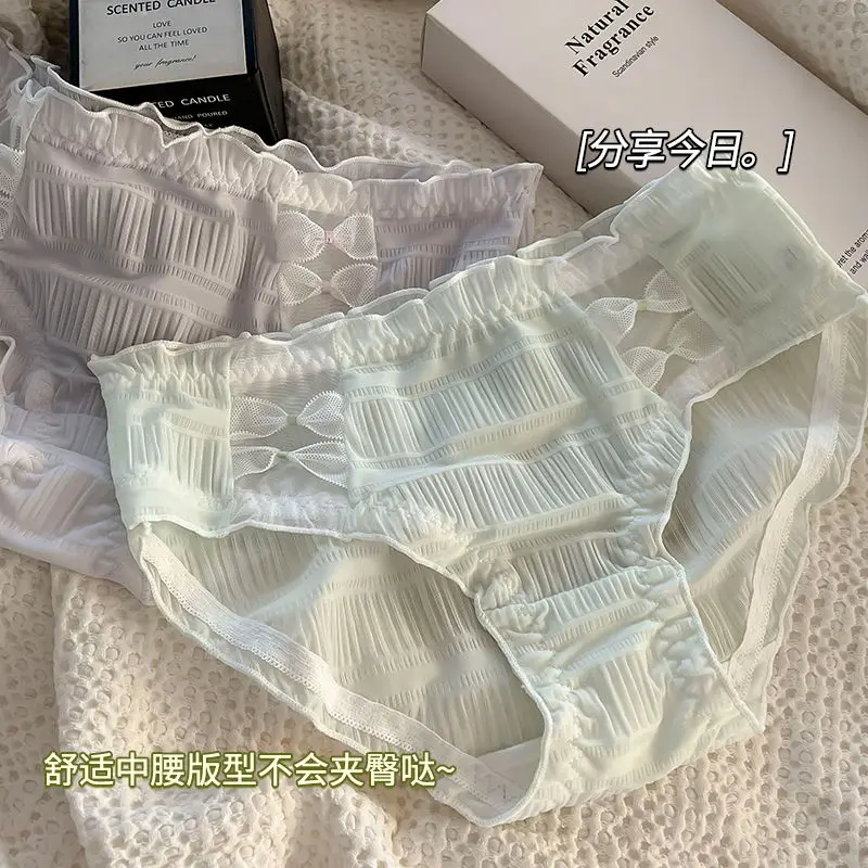 Culotte coréenne en maille de dentelle pour femmes, sous-vêtements féminins, taille moyenne, ensemble de lingerie d'écolière, nœud mignon, slips d'été, nouveau, 2024, 1 pièce