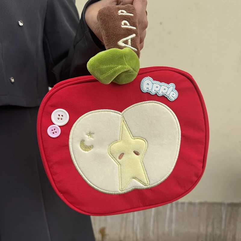 

Korean Style Makeup Organizer Cute Apple Shaped Bag With Multi Compartments Large Capacity Portable Pouch For Travel & Toiletrie
