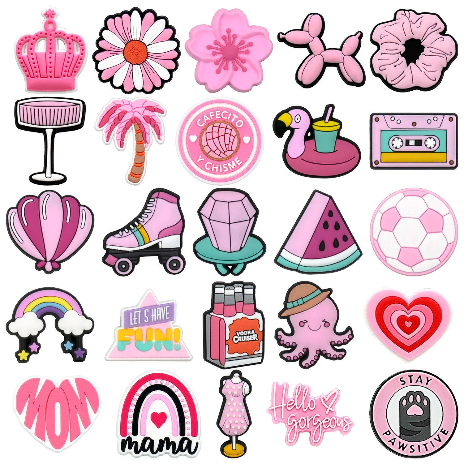 1pcs New Pink Shoe Charms Heart Diamonds Crowns Shoe Decorations Accessories Dog Cat Shells Ducks Clog Jeans for Women