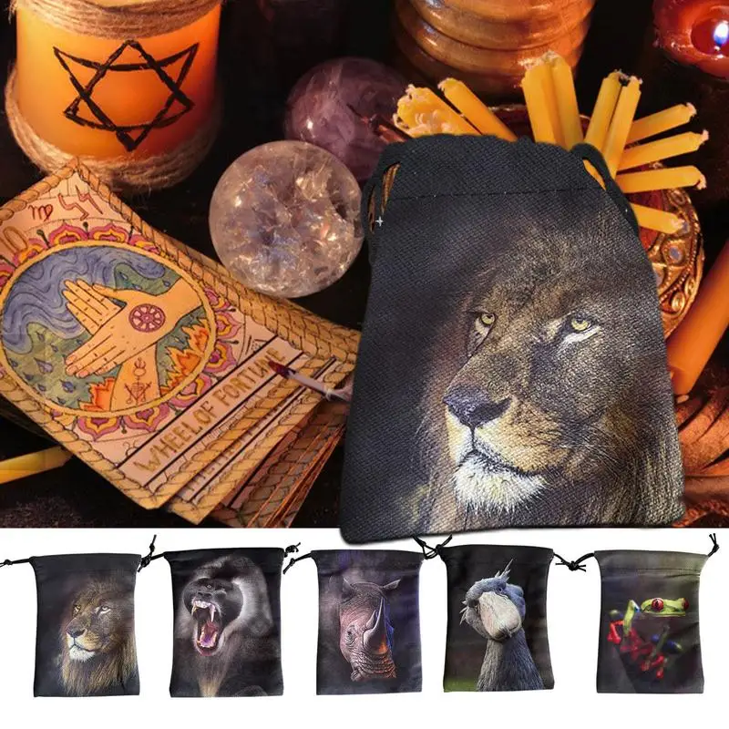 Tarot Bag 5.12'x 7.09'Jewelry Pouch With Animal Pattern Drawstring Bags Small Size For Tarot Rune Dice Crystal Stones Marble