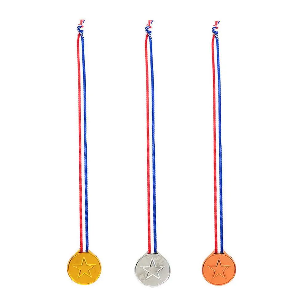 10pcs Award Medal with Neck Ribbons Plastic Winner Medals Children's Football Sports Party Competition Souvenir Gift Kids Toys