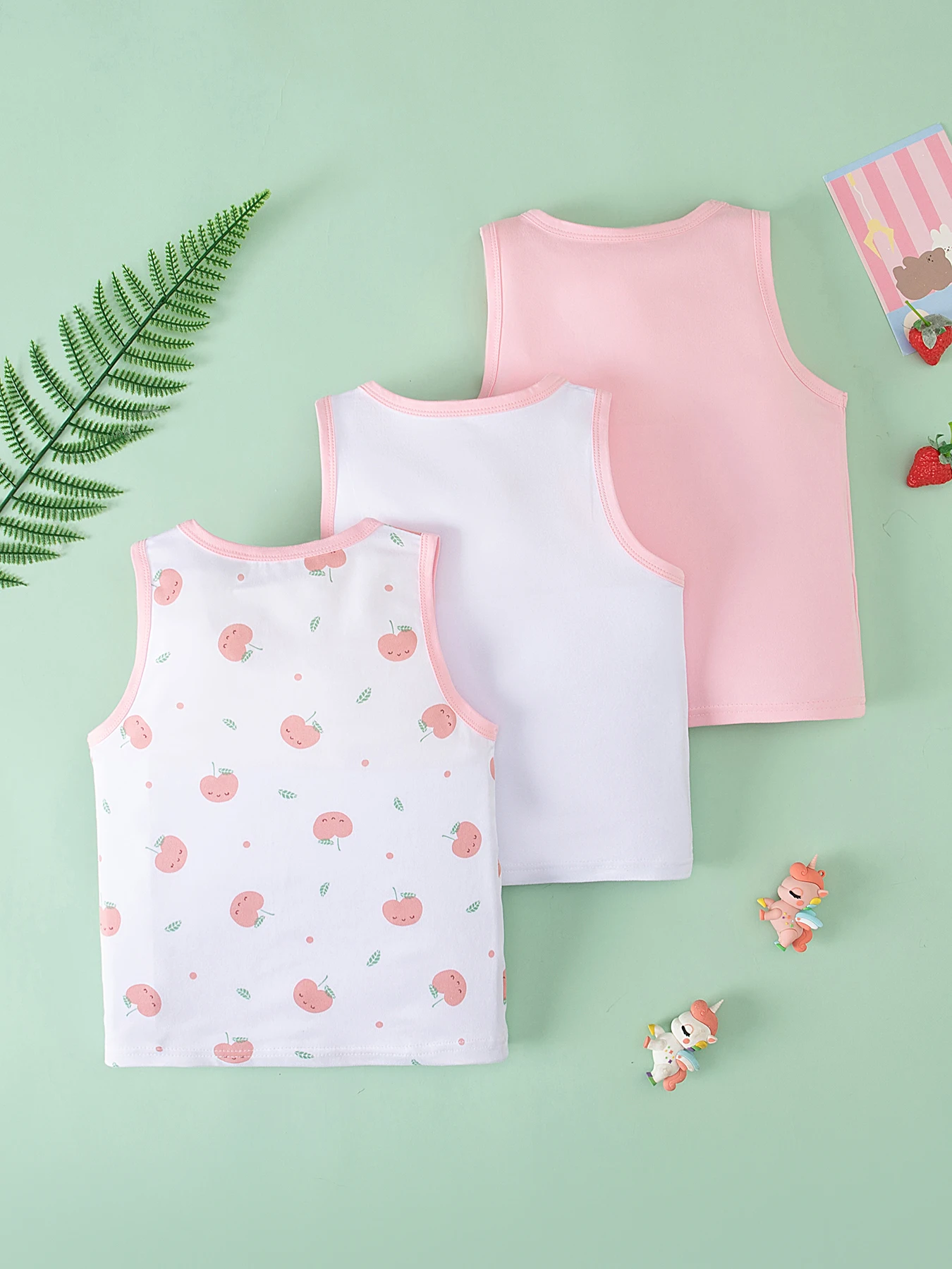 3-teiliges süßes und niedliches Vier-Jahreszeiten-Weste-Set für Mädchen, bequemes ärmelloses T-Shirt mit Rundhalsausschnitt, lässiges, vielseitiges Cartoon-Oberteil für Kinder – Detail 4