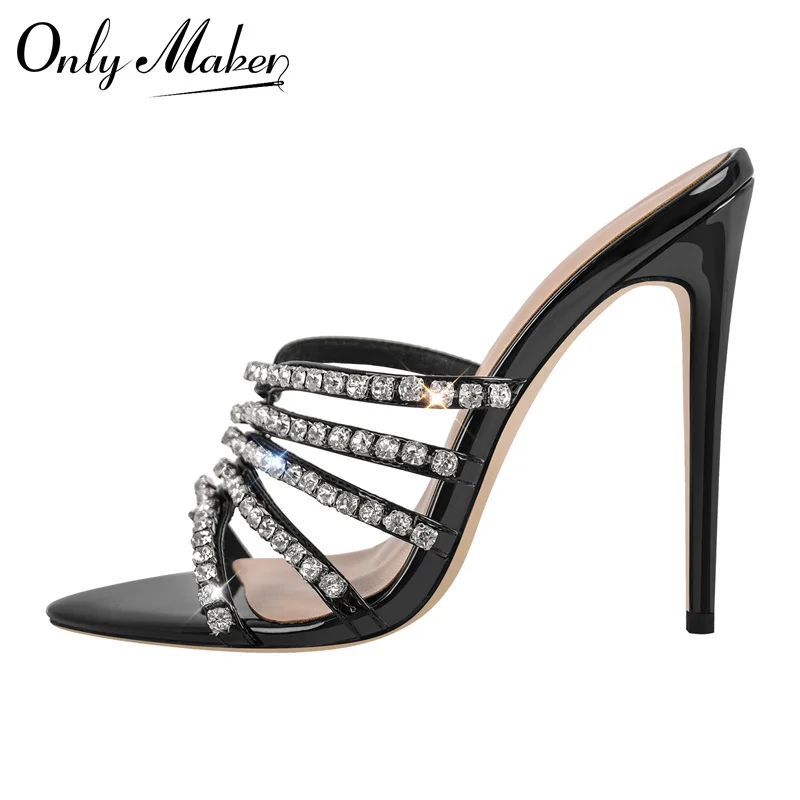 Onlymaker Women Peep Toe Rhinestone Mules Artificial  Pointed Toe 12CM Stiletto Sandals Mules