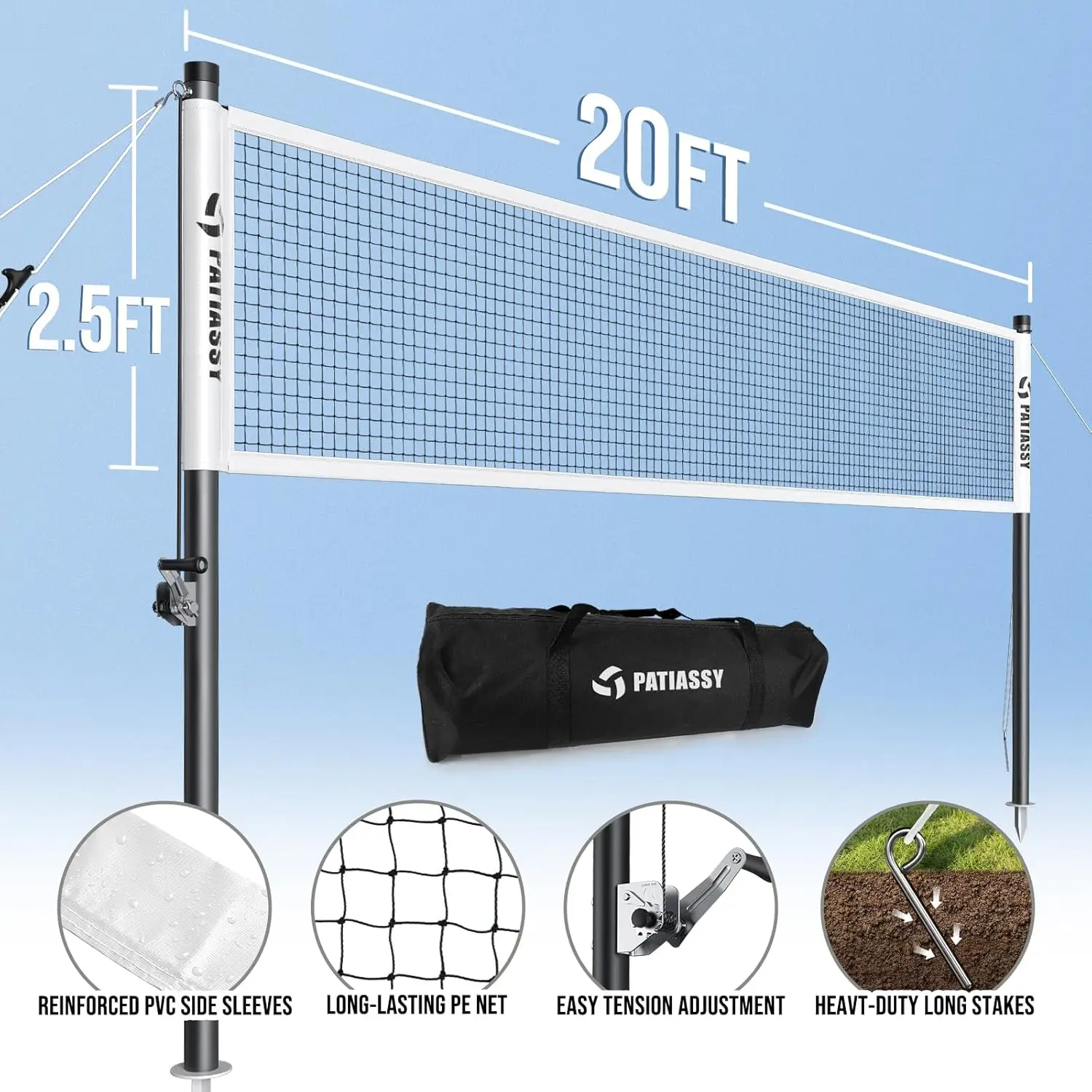 Set da badminton per esterni con rete anti-abbassaggio, 4 racchette, volani e borsa per il trasporto per divertimento in prato o spiaggia