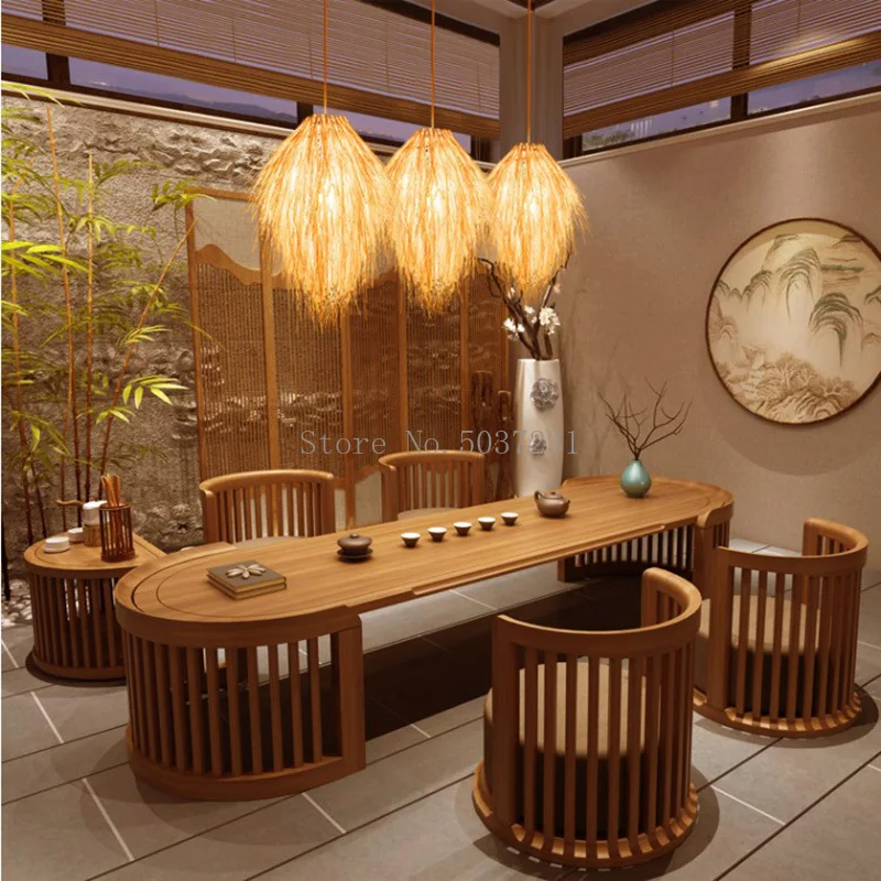 Imagem -03 - Teahouse Japonês Rattan Lustre Tecelagem de Bambu Pingente Lâmpada Chapéu Palha Rattan Abajur Pastoral Bambu Decoração da Sala