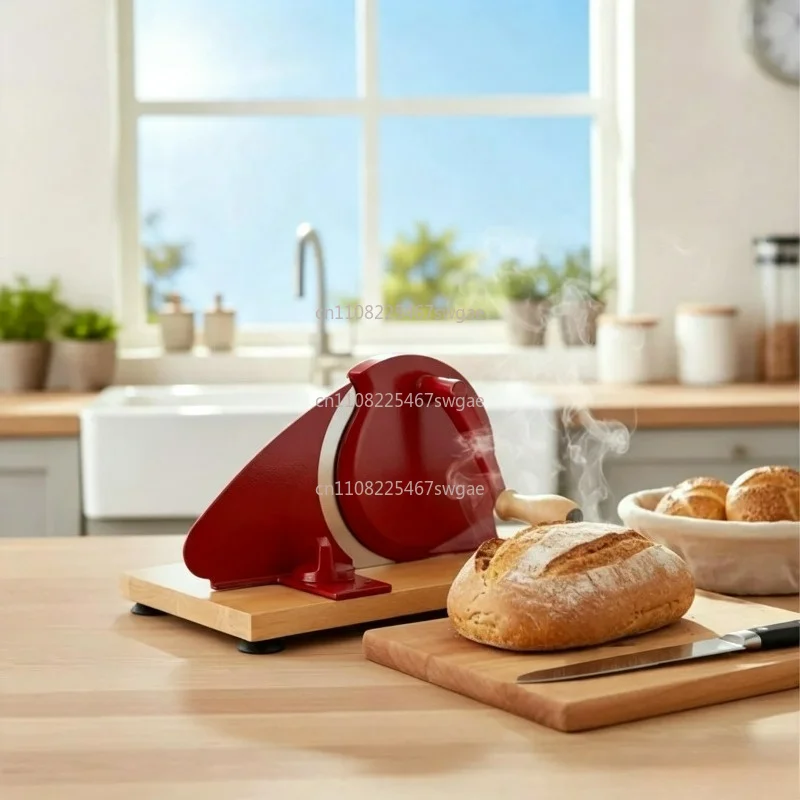 Uniform Slices Non-Slip Suction Feet Manual Bread Cutter Sturdy Wood Base Hand Crank Bread Cutter Kitchen Utensil