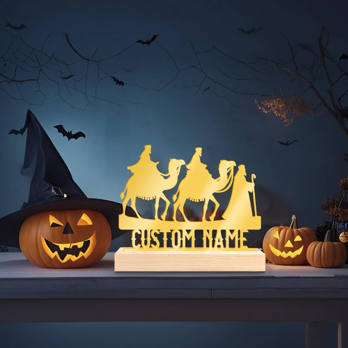 1pc Desktop Metal Ornaments Custom Content Equipped with Wooden Base Gifts and Metal Decorations for Family and Friends