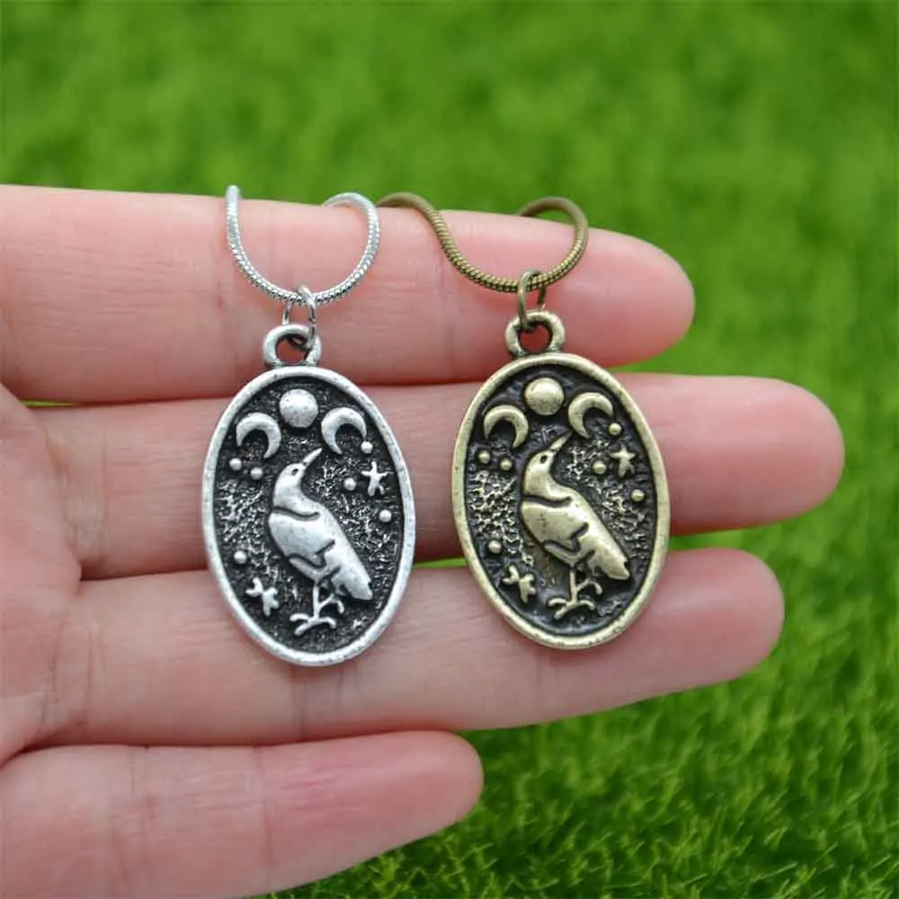 Odin Raven Triple Moon Goddess Viking Pendant Necklace Wicca Pagan Talisman Amulet Witchcraft Jewelry Valentines Day Gift