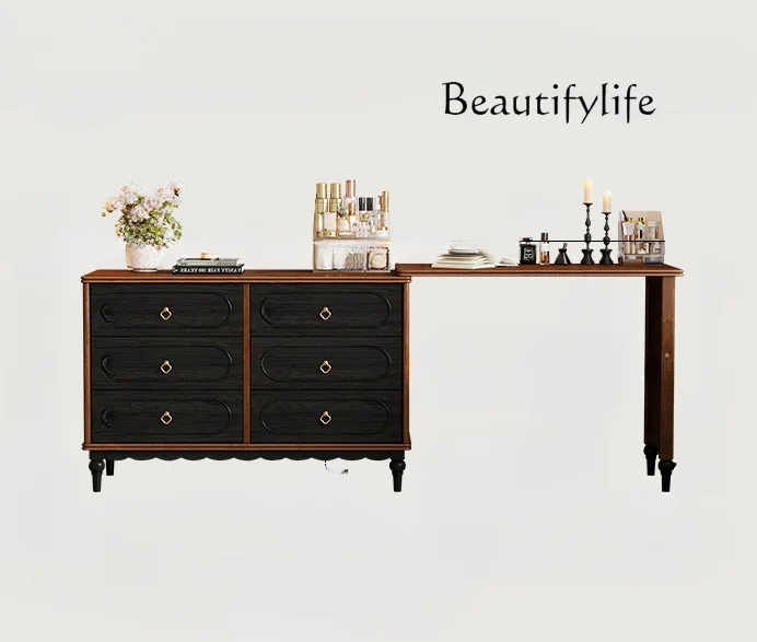 French Solid Wood Dressing Table Integrated Retractable Household Corner Storage Storage Cabinet Multi-Functional Makeup Table