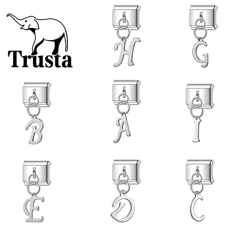 Trusta  Fashion Cutting Polishing 26 Letters Pendant  Italian Charm Stainless Steel Bracelet Accessories Women Jewelry N541