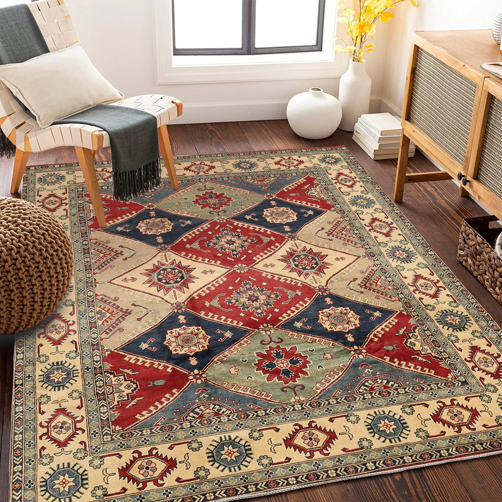 VIKAMA Classic Bohemian Floral Cashmere Imitation Superfine Sand Carpet Living Room Non-slip Absorbent Floor Mat Home Decoration