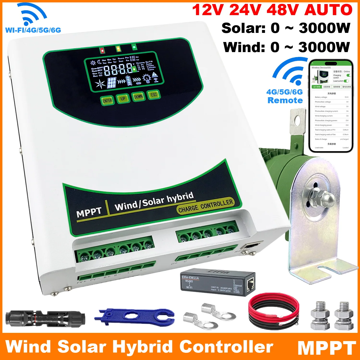 

5000W (Wind 3000W+ Solar 2000W) 4000w 1000W 1500W MPPT Hybrid Controller,12V 24V 48V Auto,With WIFI and Dump Load,LED Display