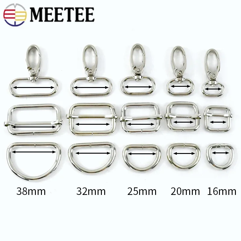 2/3Sets 16-38mm Swivel Lobster Clasp Metal D Ring Buckle for Strap Tri-Slider Hooks Bag Carabiner Hanger DIY Sewing Accessories