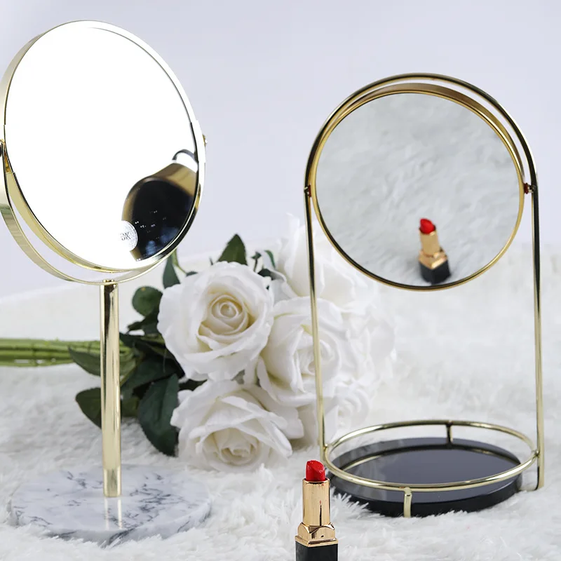 

Nordic Natural Marble Desktop Makeup Mirror Hardware Pole Double-sided Rotatable Mirror Espejo Home Decoration Accessories