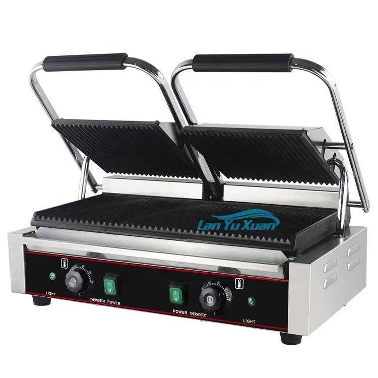 Double Hot Plate Stainless Steel 2 Slice Contact Grill Commercial Grill Sandwich Maker With Ce Cooking Equipment