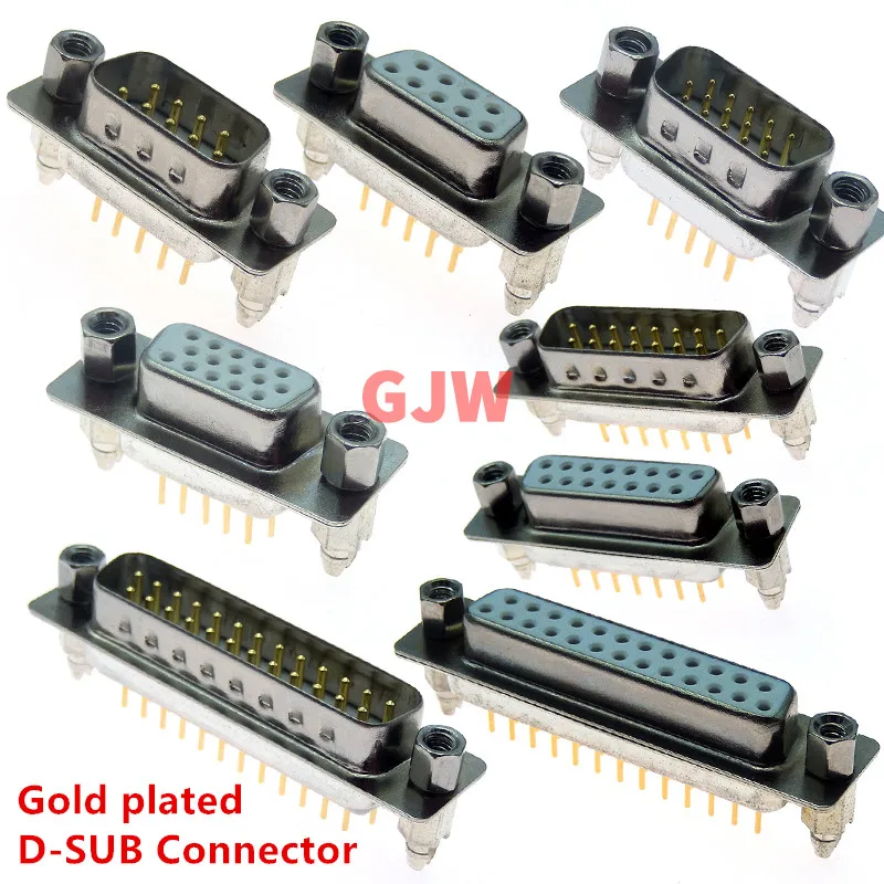 1PCS Gold plated With fixed screw DP9 DP15 DP25 DP37 MALE FEMALE CONNECTOR Insert plate type D-Sub Mounting DB9 DB15 DB25 DB37