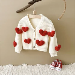 Korean Baby Sweaters Baby Autumn Clothes Girls Button Cardigan Sweater New Baby Tops Winter Stylish Sweet Heart Woolen Coat