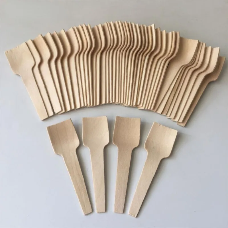 100Pcs Disposable Wooden Spoon Mini Ice Cream Party Tableware Kitchen Safe New Wood Western Dessert Scoop Wedding tiny