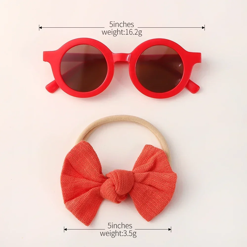 2Pcs/set Kids Summer Round Sunglasses Bows Headband Gift Sets Children Lovely Glasses Protection Hair Accessories for Girls