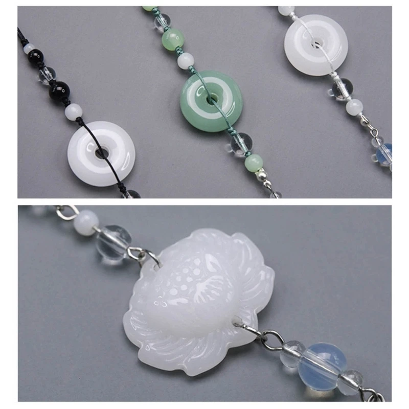 31BB Chinese Hanfu Tassels Pendant Retro Waist Pendants with Imitation Jade Stylish Jewelry for Parties Clothing Accessories