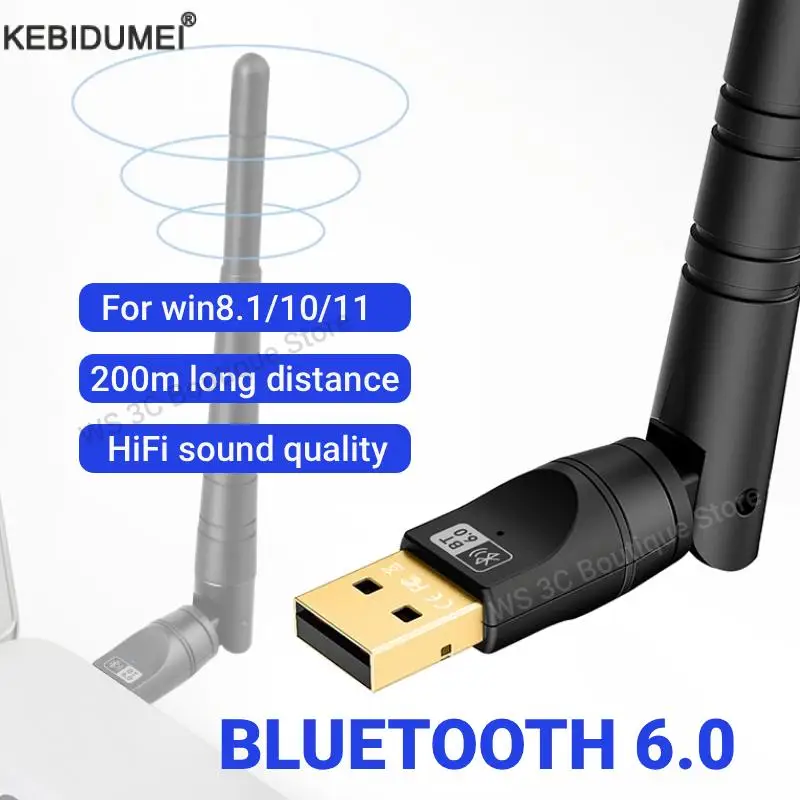 

200M Bluetooth 6.0 Adapter USB Bluetooth 5.4 Dongle Driver Free for Windows 11/10/8.1 Mouse Keyboard Audio Receiver Transmitter