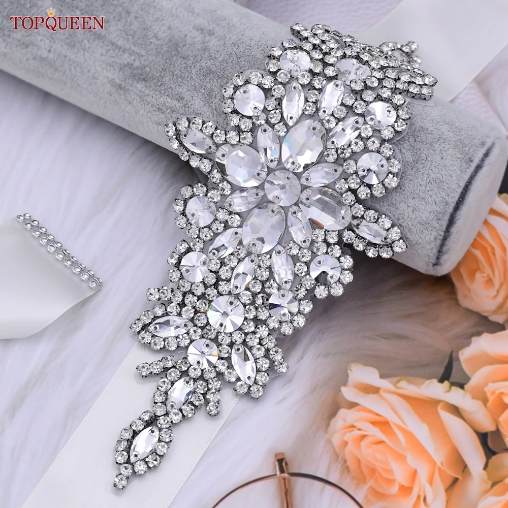TOPQUEEN S01 Bridal Wedding Belts Luxury Silver Rhinestone Girdles for Women Dress Female Accessories Bridesmaid Sequin Belt image 4