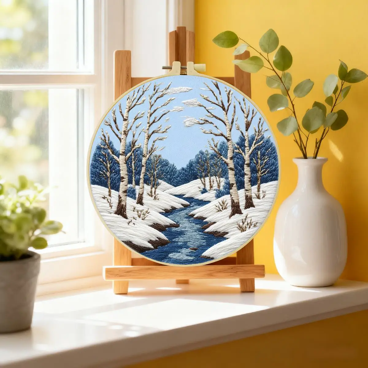 1 Stück 20X20CM/15X15CM 7,87/6,3 Zoll Schneelandschaft Stickerei Starter-Kit DIY-Kit DIY-Stickerei-Set Handarbeiten Malerei – Detail 5
