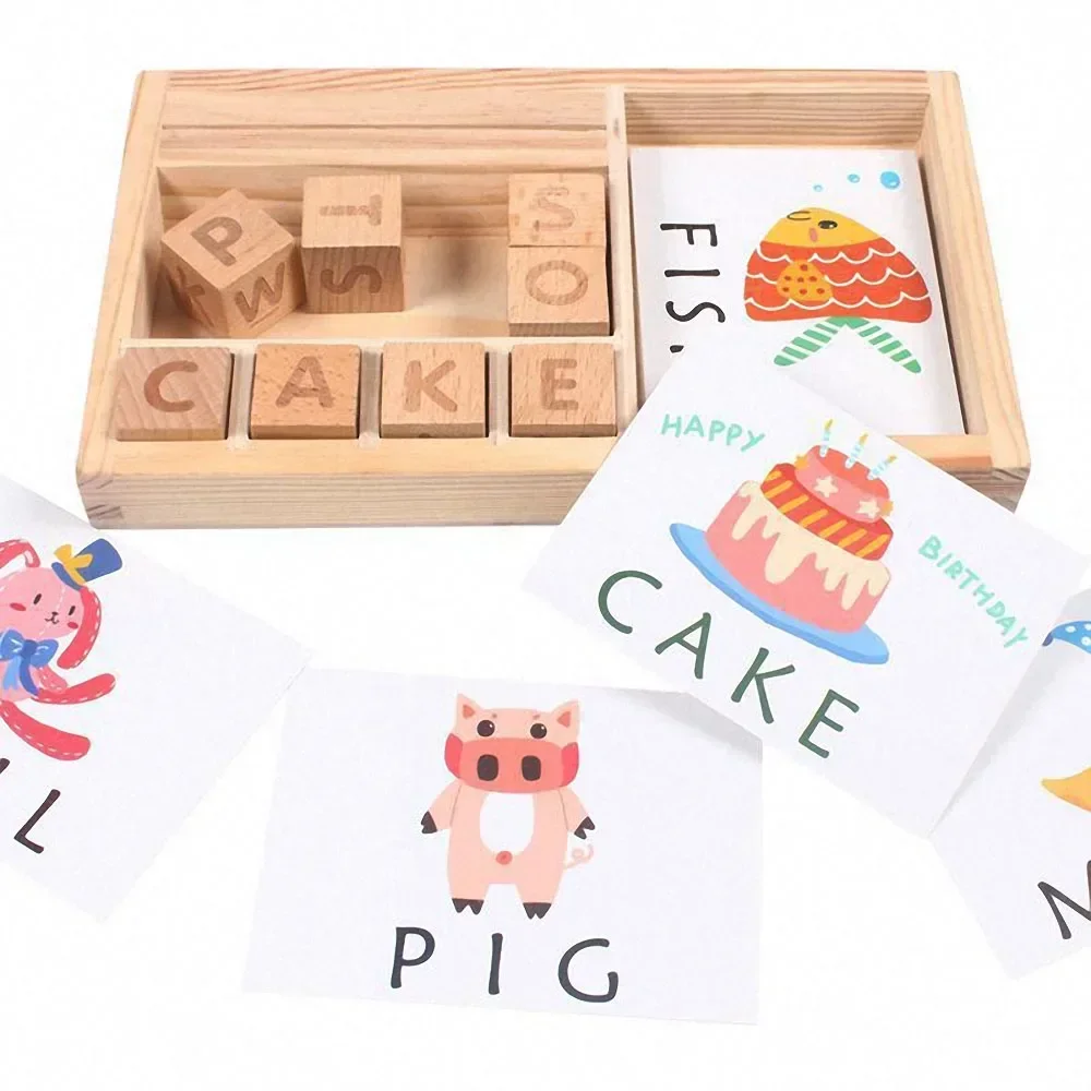 NEW Wooden Spelling Words Alphabet Puzzle Funny Montessori Cognitive 3D Puzzles Educational Learning Toy for Kids Baby Gifts Toy