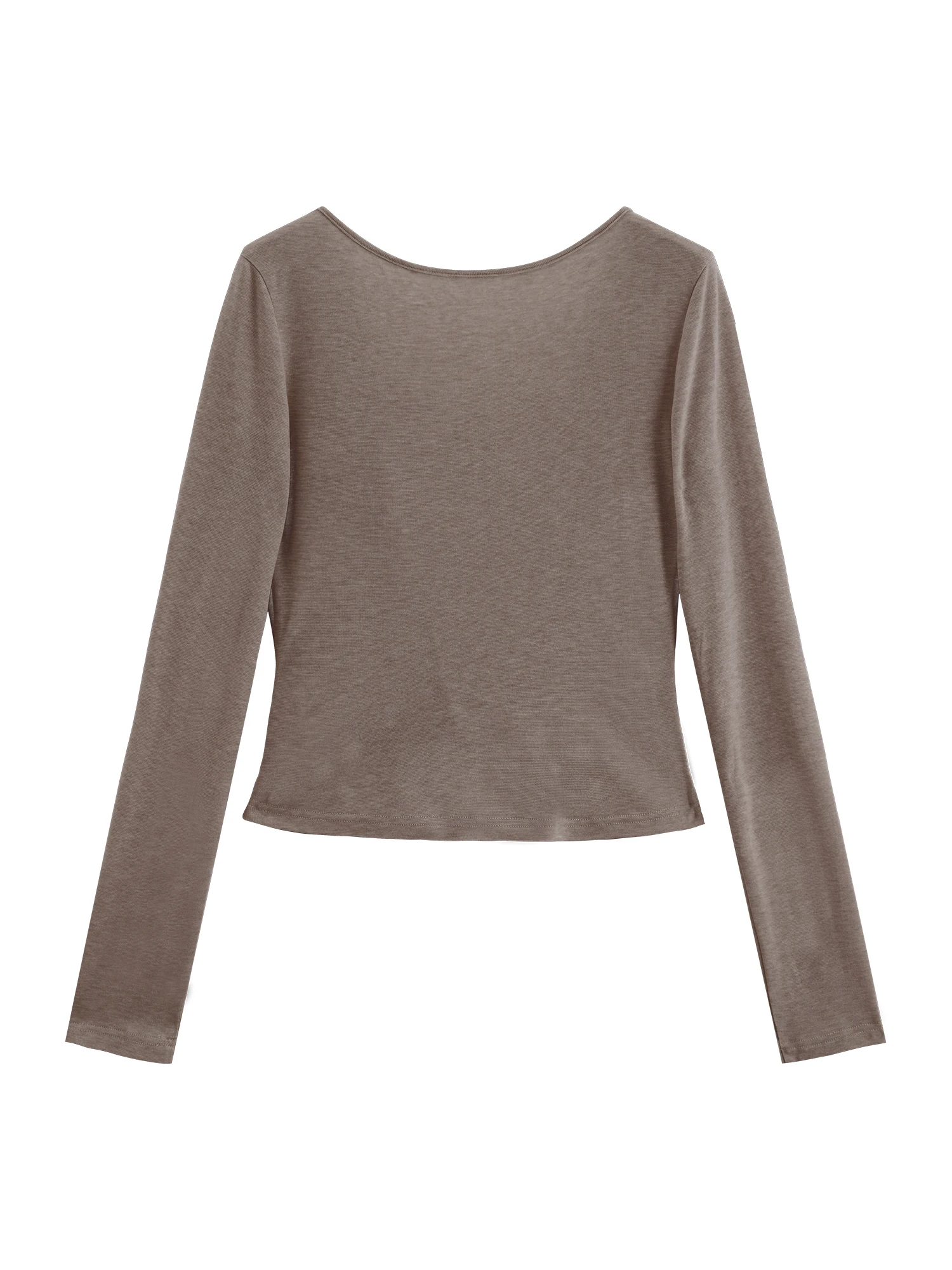ZIQIAO Lässiges Spitzen-Splicing-Woll-T-Shirt mit Kreuz-V-Ausschnitt und Langen Ärmeln für Damen, Herbst 2026, Neuer Stil, Sexy, Schlank, Einfarbig – Detail 16