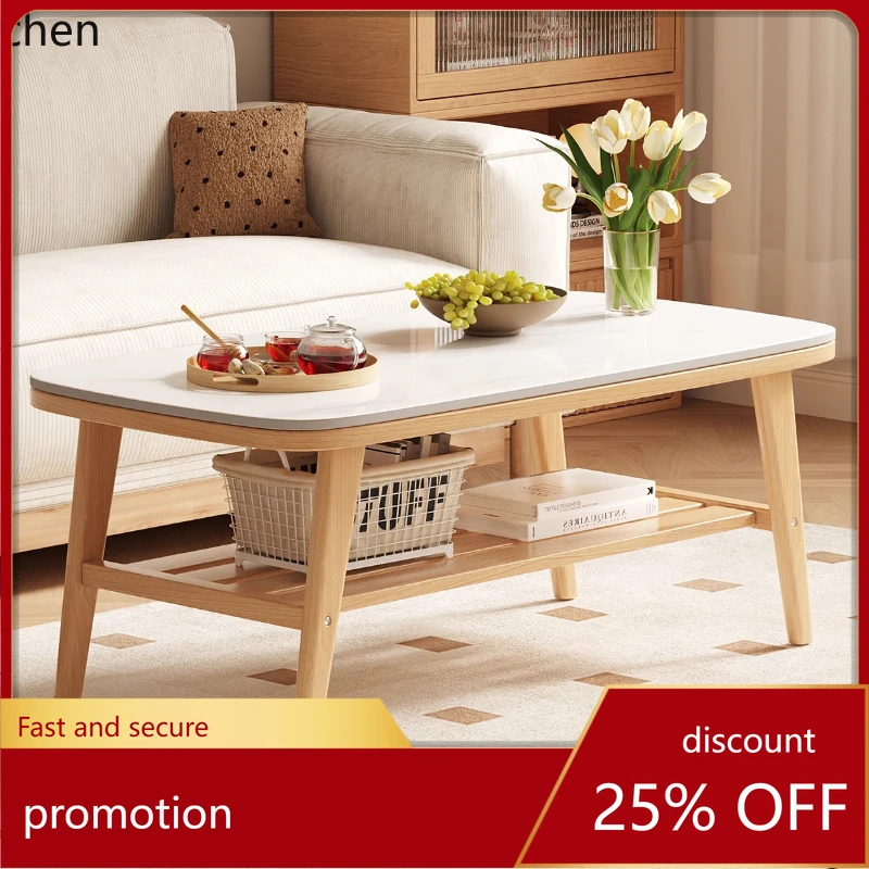 

HT solid wood coffee table living room household small apartment simple modern rock slab Japanese balcony tea table