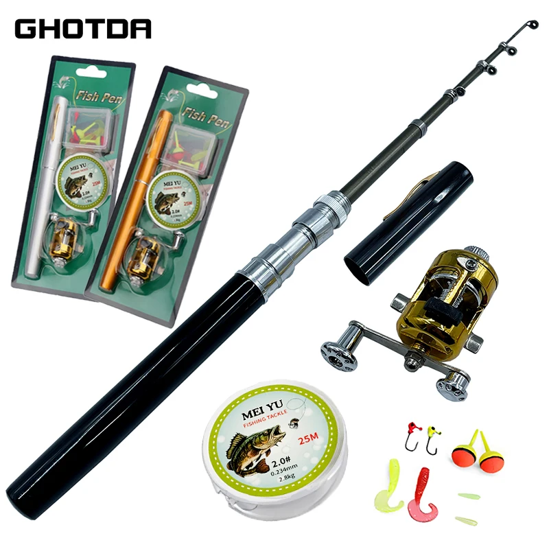 Portable Travel Mini Fishing Rod Combo Telescopic Pocket Pen Pole Super Light Drum Reel Baits Jig Hooks Full Kits Pesca A+P Type