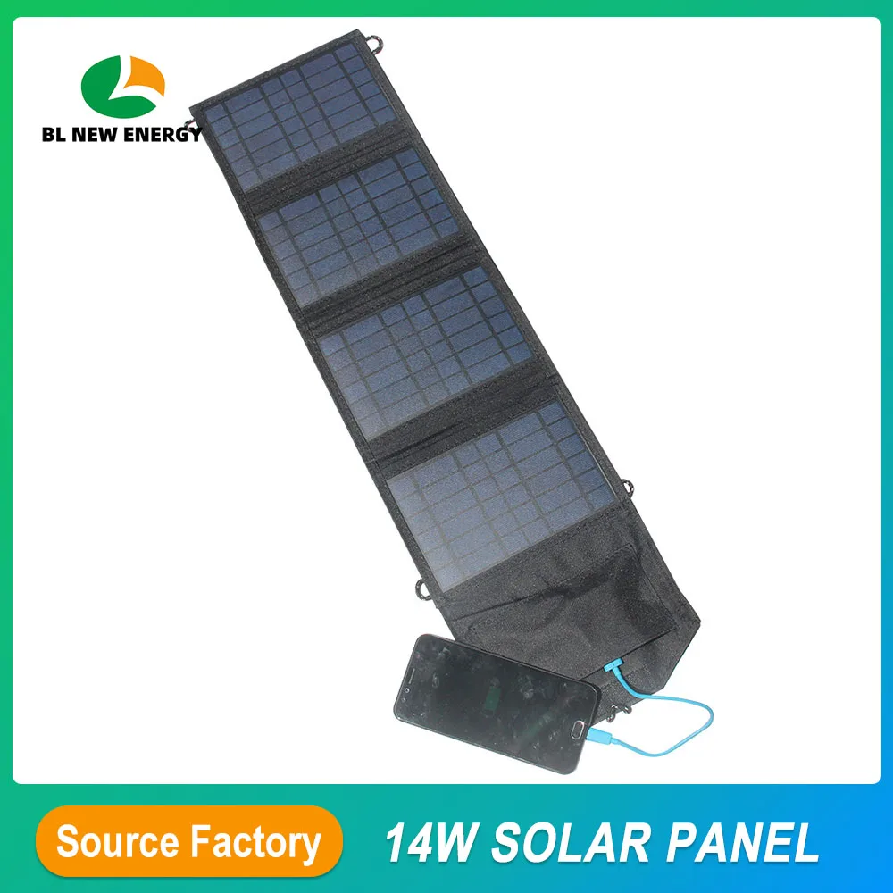 

14W Portable Foldable Solar Panel 5V with Dual USB Output for Outdoor Camping Hiking Mobile Phone Laptop Power Bank Emergency